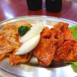 焼肉ハウス 柳月 - テッチャン・カルビ（左から）