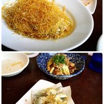 ラグタイム - 真鯛のサラダとモツ焼、ニンニク揚げ