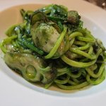 アルチェントロ - 自家製キタッラ、牡蠣と自家製パンチェッタの春菊のヴェルデソース