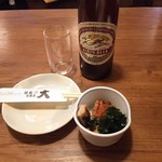 居酒屋ビッグ - 瓶ビールとお通しです