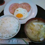 あさくさ食堂 - 朝食セットをハムエッグで