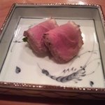 日本料理 たかむら - 卵焼きのところ、アタシには菜の花を鴨肉で