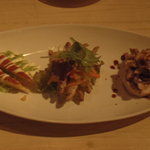 ハンタバール - 前菜の三種盛りです。 わかさぎの南蛮漬けが美味しい（*^_^*）