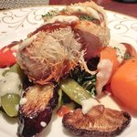 コントワール ミサゴ - ランチ+デザート 1600円 の豚ヒレ肉のカダイフ包み焼き アンチョビクリーム＆自家製ウスターソース