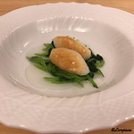 Ｊ一行樹 - アオリイカ真薯と小松菜を比内地鶏の凝縮出汁とともに