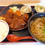 Mendokoro Katsuraan - 2017年3月　ヒレカツ（5枚）定食（そば）【1230円】