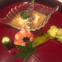 玄菜壱上 - 前菜  車海老塩ゆで、天豆薄衣揚げ 、南瓜レモン煮