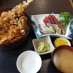 武本食堂 - 海鮮天丼　お刺身盛合せ付き