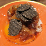 鳥茂 - サーロインのすき焼きTKG 黒トリュフ乗せ