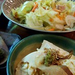 傳 - 炭火焼コースＡ の 手作り豆腐 と 地鶏サラダ