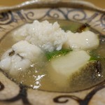 銀座 しのはら - 28.千倉の鮑と淡路鱧のくず鍋