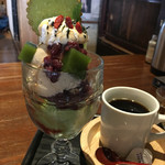 町家喫茶 三宅商店 - 新茶のパフェセット ¥1000