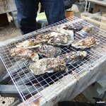 海の駅しおじ - 網でカキを・・・・熱々の焼きカキ