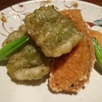 賛否両論 - 穴子の蓬衣揚げ、水茄子のおかき揚げ