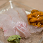 うを徳 - 2017.6 淡路星鰈エンガワ付お造り、岩手バフンウニ