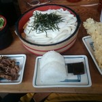 大力うどん - 山かけざるうどん☆肉・海老天トッピング☆おにぎり