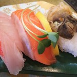 うまか亭 - 本日のお勧め三貫(金目鯛・銀鮭・あかにし貝)