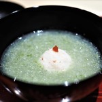 銀座 しのはら - おくらのすり流し　毛蟹真丈　梅肉