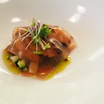 アマルフィ - 大島産 ながせタコの柔らか煮　タコとトマトウォーターのシートとサルサ・ヴェルデ