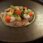 アマルフィ - 八幡浜産 アカエビとスイカのセビーチェ　リコッタチーズ添え