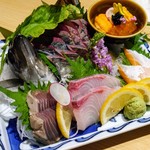 銀座 すき焼き 個室割烹 祇園 - 旬鮮魚の御造り 豪華五点盛り合わせ
