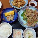 よし村 - 野菜炒め定食プラスチキン南蛮。