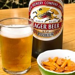 民生食堂 天平 - ビールにはお通しが付く(700円)