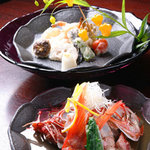 Izakaya Sendou Kombi - 天ぷらの盛り合わせと金目鯛の荒煮