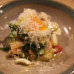 れんげ料理店 - サーモンと地野菜の半熟玉子和え
