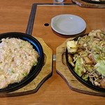 そらいえ - 海鮮焼きそば+もんじゃ もちチーズ明太：950円+550円