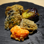 銀座 盡 - 牡蠣、ナス、自家製タルタル