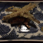 松川 - 揚げた牛蒡、焼き鼈