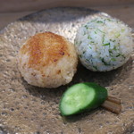 Omusubimarusankaku - ちりめんじゃことセロリの玄米おにぎり スパイスの焼きおにぎり