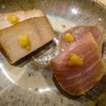 鮨 はしもと - メカジキの燻製，ブリの漬け
