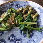 くらかけまめ、かたくり、こごみ