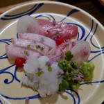 まつ瀬 - お造りの盛り合わせ（中トロ、マナガツオ、イサキ、鱧）