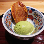 竹ざき - 11】デザート2:抹茶アイスと安穏芋チップ