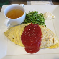 ブルーキッチン 堺筋本町店 - オムライス ランチセット(薄焼き玉子/大盛り/ケチャップ)　