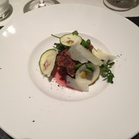 リストランテ カノフィーロ - 滝川産合鴨モモ肉のザンギ　サクランボのコンポスタとペコリーノトスカーノ