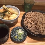 十割そば 東京バッソ - 170510水　東京　東京バッソ　十割そば（田舎蕎麦大盛り）と鶏天丼740円