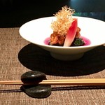 ふふ 熱海 - 鱧の唐揚げ　バルサミコマヨネーズ和え　金時草の浸し　酢取り茗荷