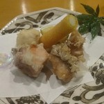 馳走菴 ひじり - アスパラ、甘鯛、蛸、白子の揚げ物