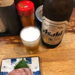 立飲み たきおか - 17/04/09の大瓶410円とかんぱち220円