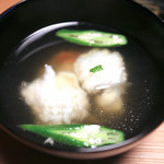 日本料理 きた川 - 椀　鱧葛落とし　オクラ　南高梅