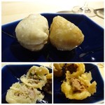 TTOAHISU - ◆点心3種。 ＊左：中華のパイ・・中には豚肉の餡 ＊右：皮の感じは揚げパイ風かしら、中には豚肉の餡。 どちらも皮の食感、餡の味わい共にいいですね。