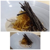 TTOAHISU - ◆お料理名は失念しました。m(__)m フォアグラのムース、ジャガイモのピューレ、下には刻んだソーセージが入り、 上には千切りにしたタップリの「黒トリュフ」や「揚げたジャガイモ」が盛られています。