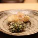 木山 - コチ 枝豆 天ぷら うめおろしぞえ