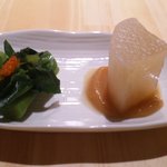 汐の風 - 突き出し　菜の花＆大根煮