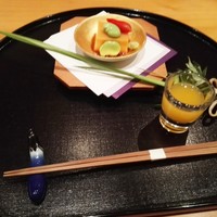 日本料理 幸庵 - ウニ豆腐とオレンジジュース