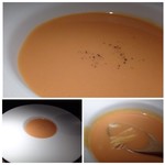 大どころ - ◆熊本のトマトとトウモロコシの冷製ポタージュ、中に生湯葉が入っています。